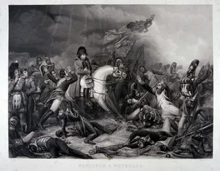 Napoleon bei Waterloo, Gravur von Jean Pierre Marie Jazet, ca. 1870